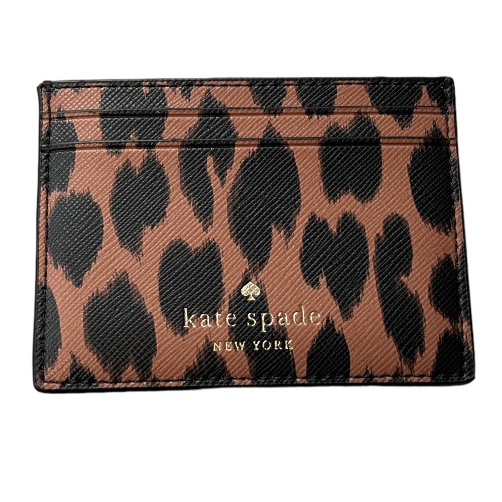 Kate Spade Schuyler Spotted Animal Credit Card Wallet Brown Black